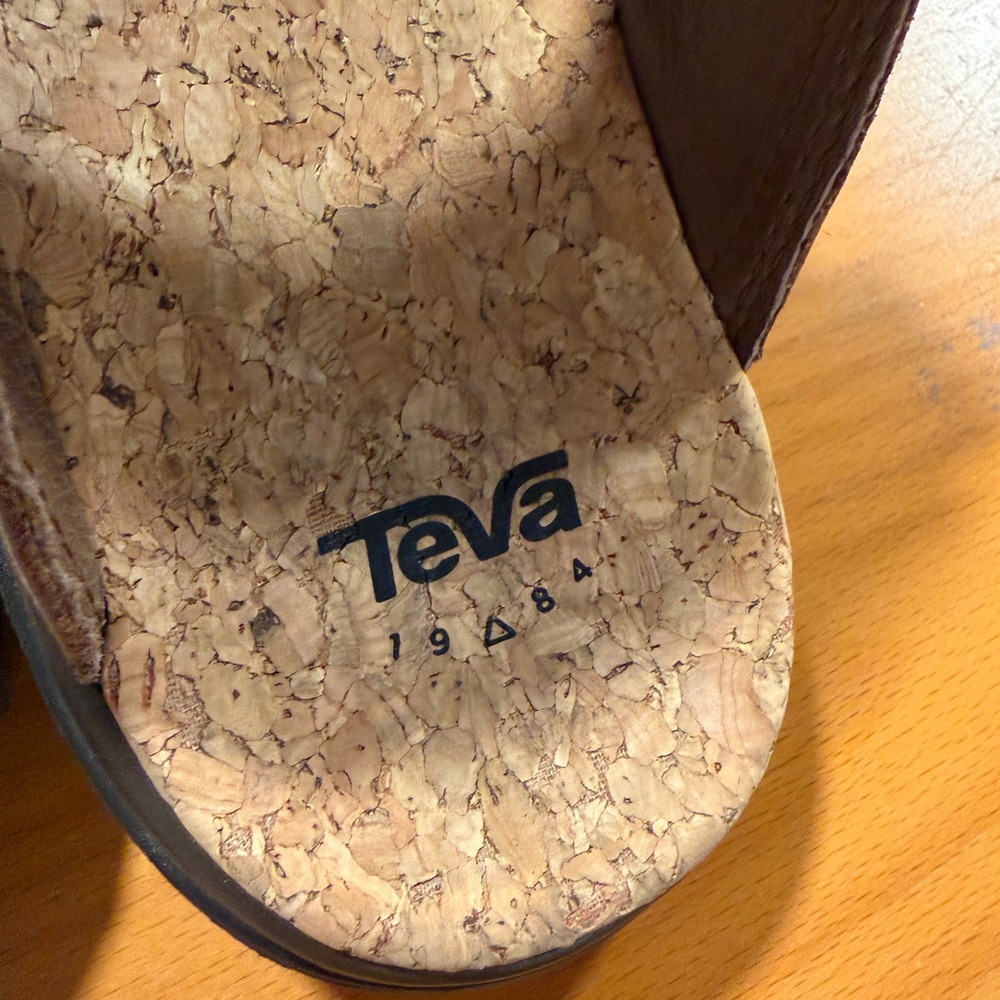 Teva Tanza Brown‎ Leather Cork Footbed Outdoor Hiking Sandals Slides Womens 9.5 - Picture 10 of 10